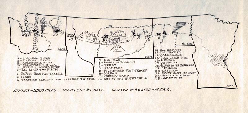 Map of Ella and Quincy Scott's St. Paul to Seattle journey.