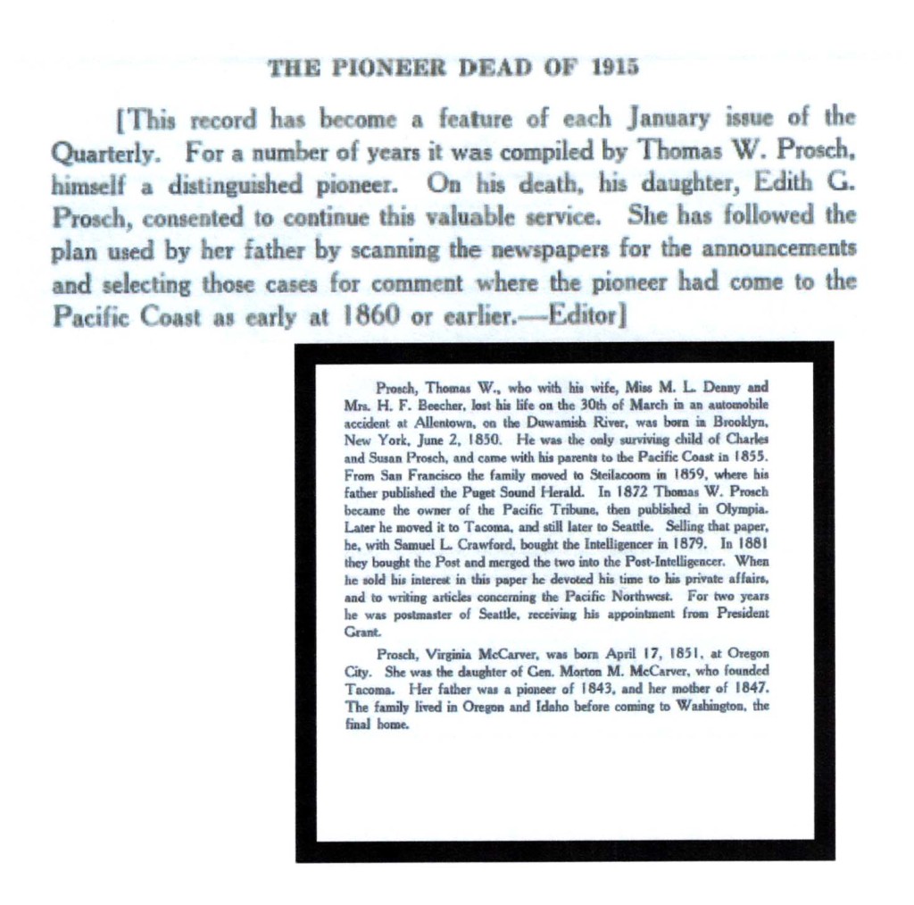 "The Pioneer Dead," Washington Historical Quarterly, January 1916