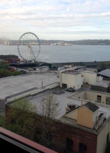 Seattle Great Wheel seen from Lowell's top floor.