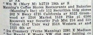 Manning's listing in 1943-44 Seattle Polk's Directory. 