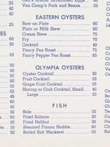 Oyster choices, Holland Restaurant menu, Courtesy The Seattle Public Library