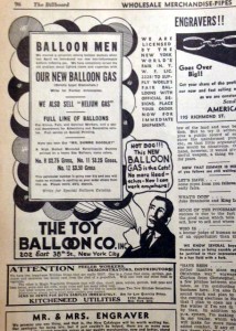 Balloons for sale, The Billboard, 1938.